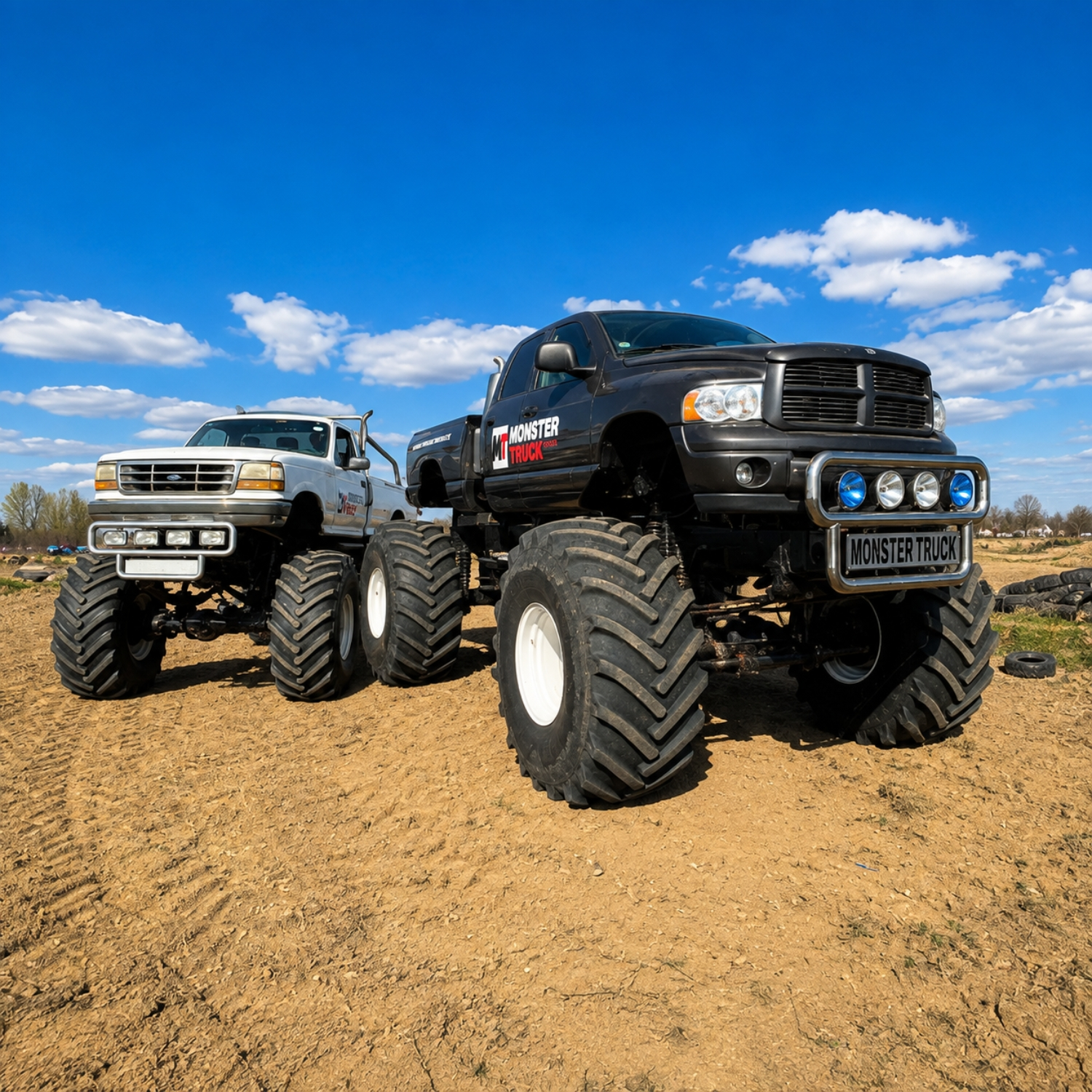 Dwa Monster Trucki Monster Truck Poland na torze terenowym