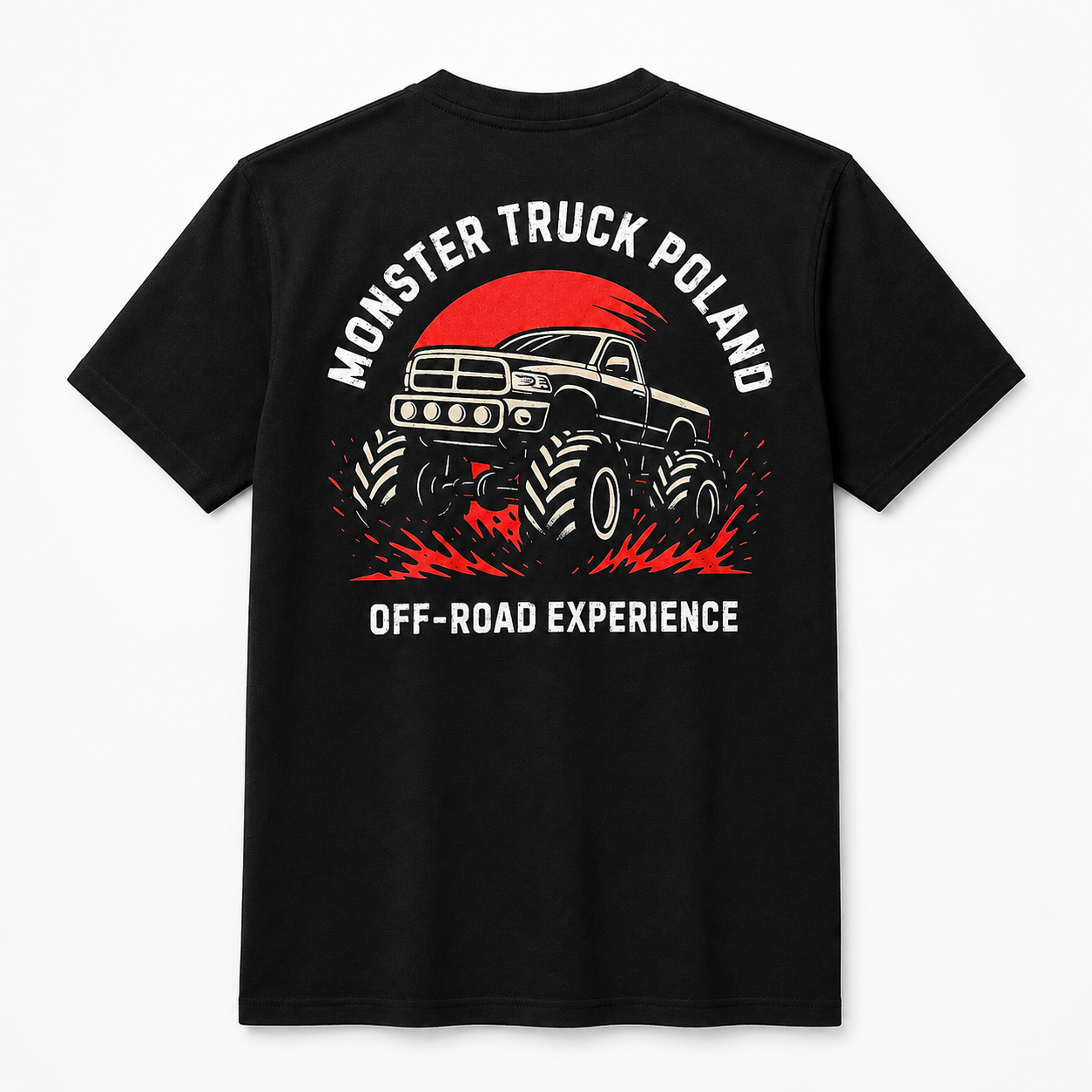 Tył czarnej koszulki Monster Truck Poland z nadrukiem monster trucka